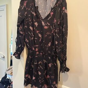 Parker Black and Pink Floral Long Sleeve Dress